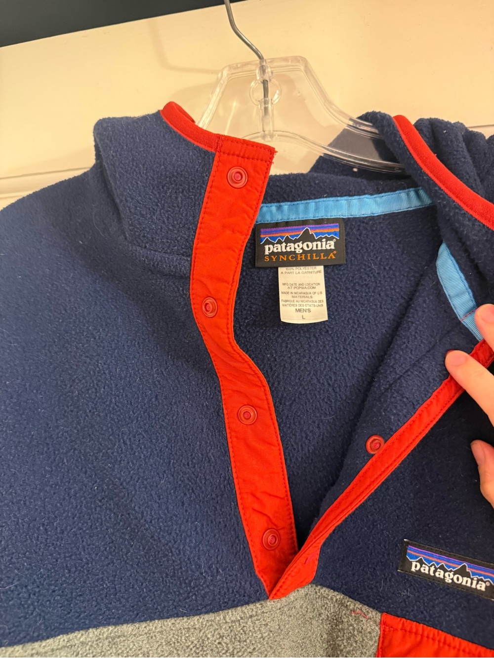 Patagonia Synchilla Pullover in Navy, Gray & Red Trim - Picture 2 of 3